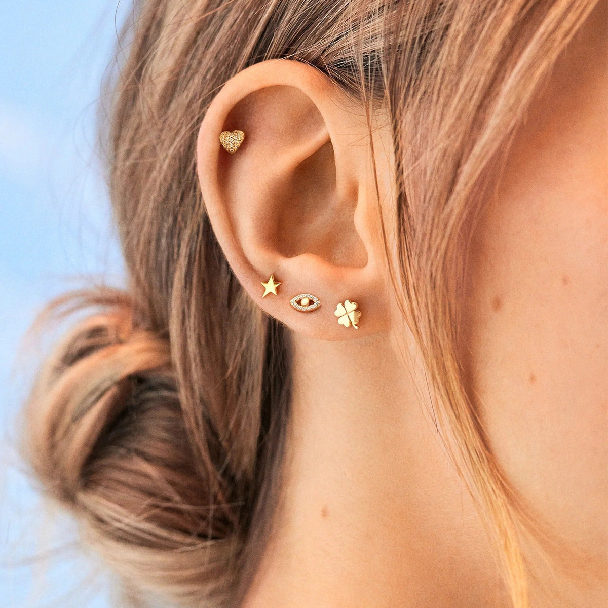Lavisa - Celestial Star Stud Earring - Gold - Detail & Styling View