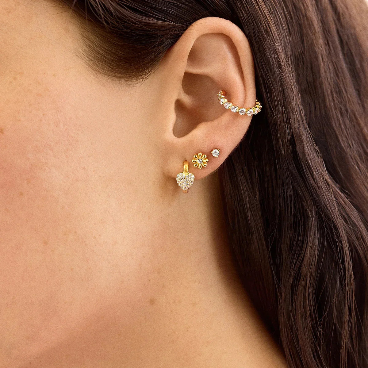 Lavisa - 18K Gold Puffy Heart Huggie Hoop Earrings - Detail & Styling View
