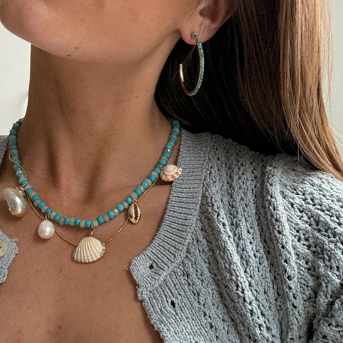 Lavisa - Semi-Precious Statement Hoop Earrings - Detail & Styling View