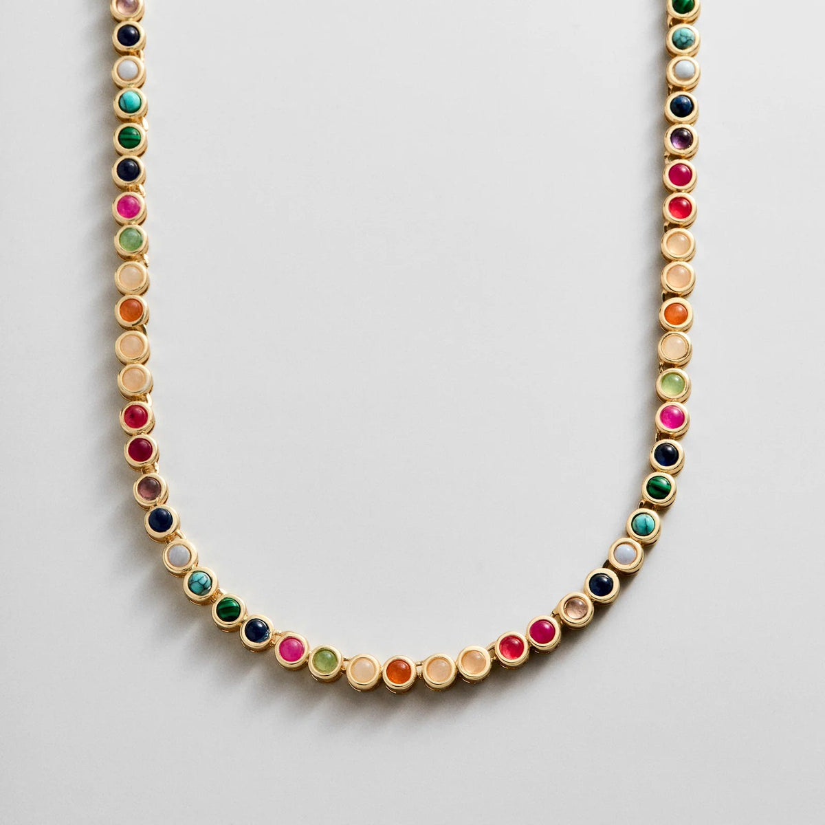 Lavisa - Multi-Stone Tennis Necklace - Gold Plated Semi-Precious Jewelry - Clasp & Finish View