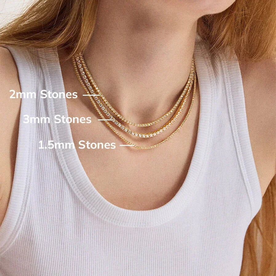 Lavisa - Gold Plated Brass Classic Tennis Necklace - Product Gallery View 11