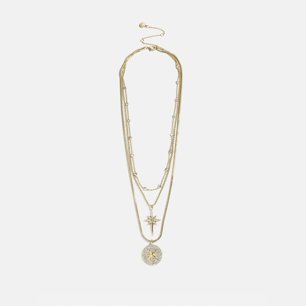 Lavisa - Lyra Celestial Layered Necklace - Gold/Pavé - Side Profile View