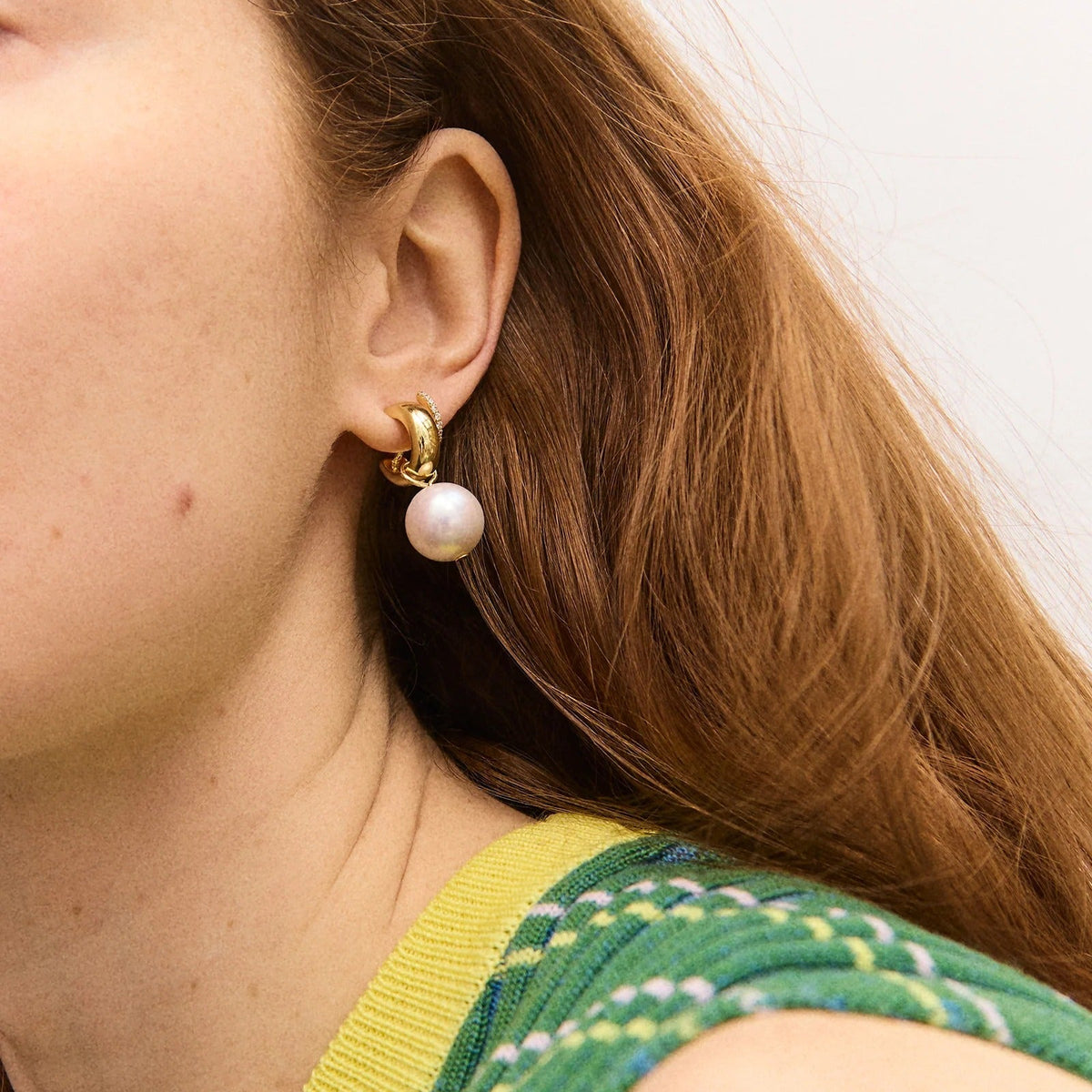 Lavisa - Classic Pearl Huggie Earrings - Detail & Styling View