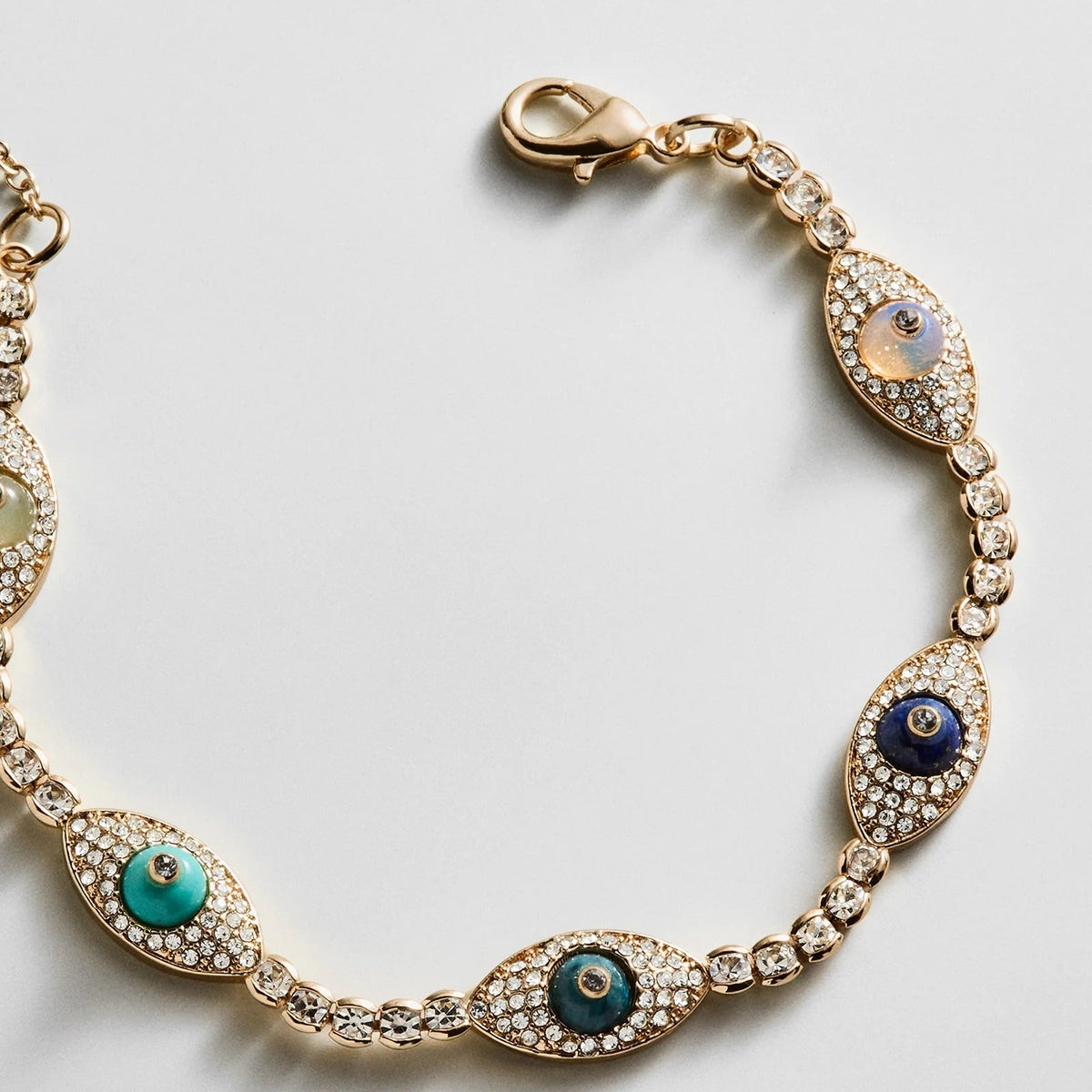 Lavisa - Evil Eye Tennis Bracelet with Colorful Stones - On-Model & Scale View