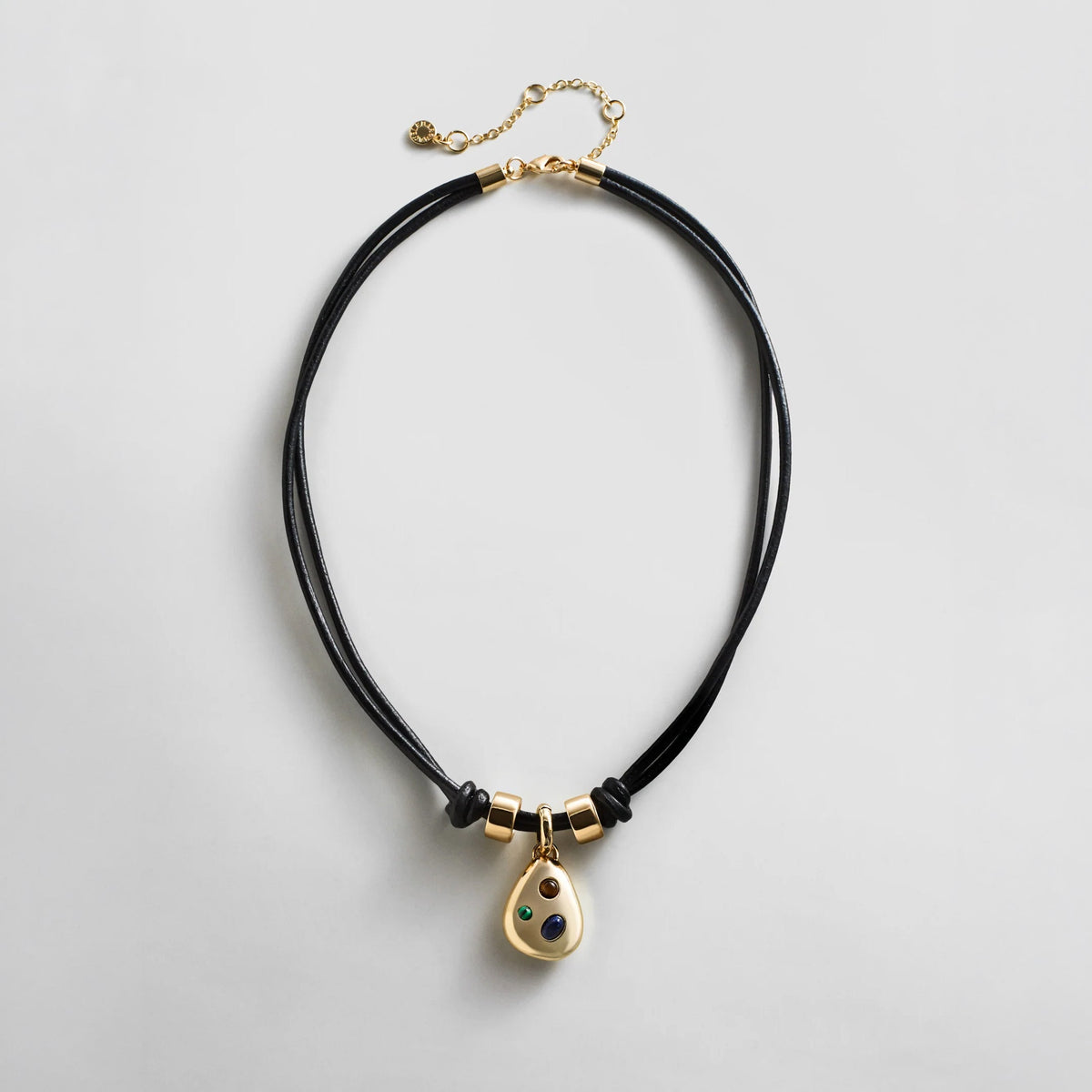 Lavisa - Gold Teardrop Pendant Cord Necklace - On-Model & Scale View