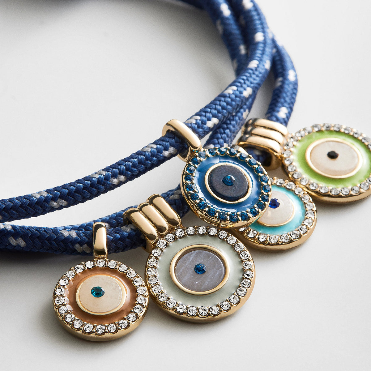 Lavisa - Evil Eye Layered Charm Bracelet - Adjustable Paracord Jewelry - On-Model & Scale View