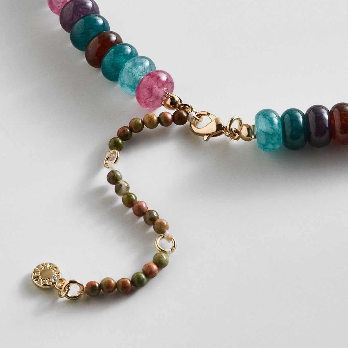 Lavisa - Semi-Precious Beaded Layering Necklace with Multi Tourmaline Stones - Clasp & Finish View