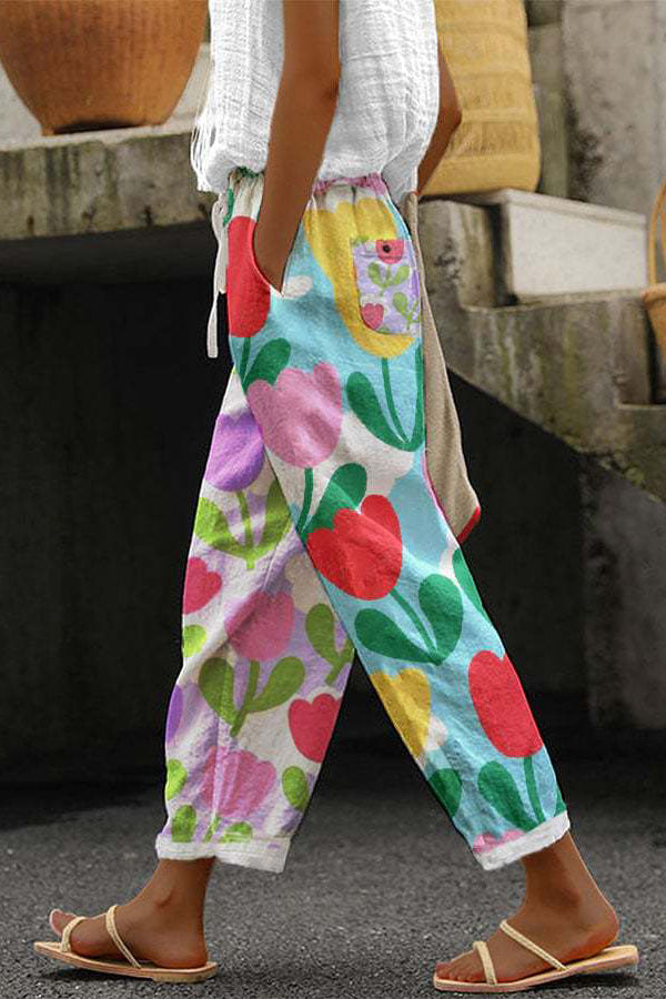 Lavisa - Womens Printed Wide Leg Cropped Pants with Pockets