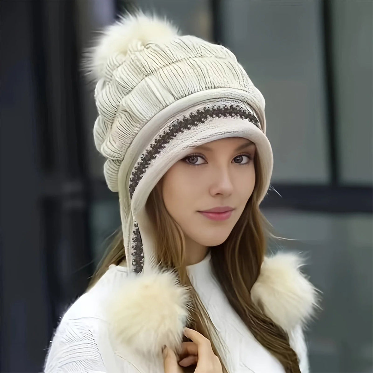 Lavisa - Fleece Lined Cable Knit Winter Hat with Earflaps