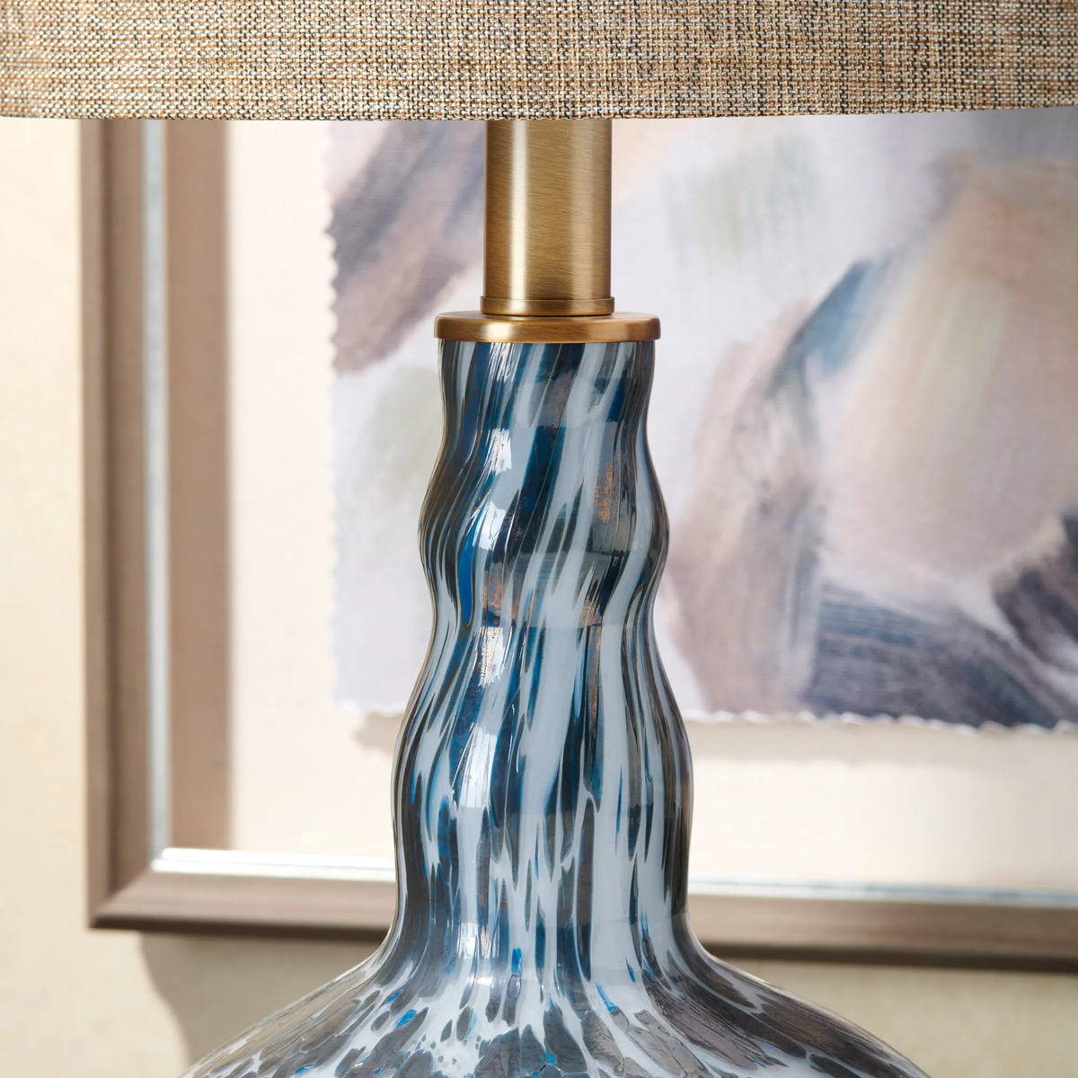 Lavisa blue art glass table lamp with polished gold hardware accents (View 7)