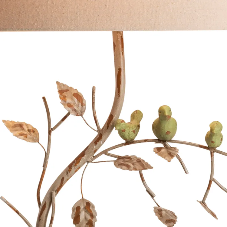 Lavisa nature-inspired table lamp with sculpted birds on a branch and a linen shade (View 4)