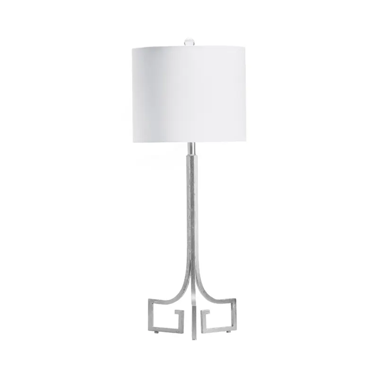Lavisa classic silver metal table lamp with white drum shade (View 2)