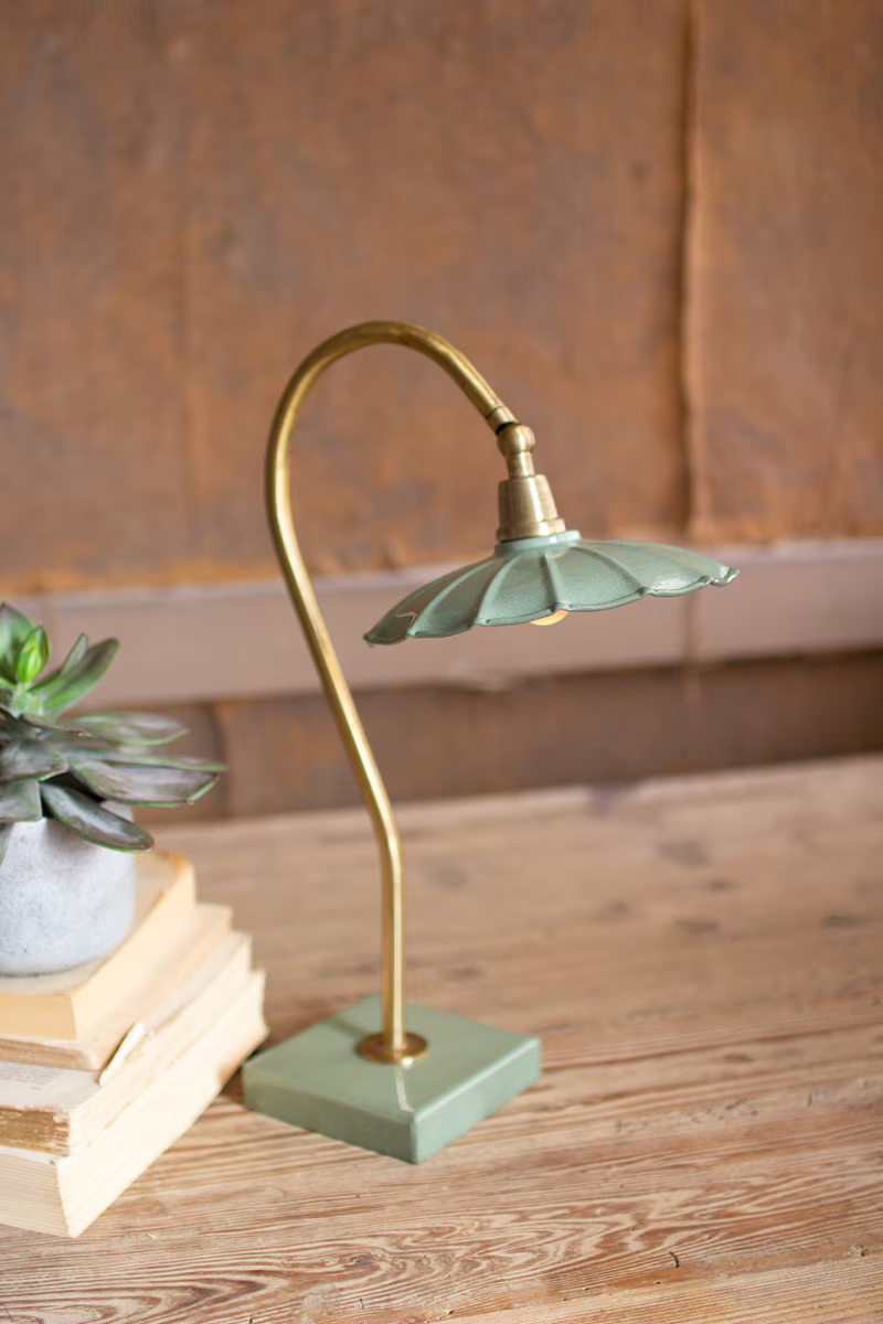 Lavisa Antique Brass Gooseneck Table Lamp with enamel shade and adjustable arm