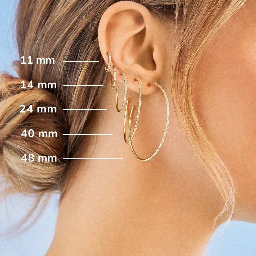 Lavisa - 18K Gold Pavé Hoop Earrings - On-Model & Scale View