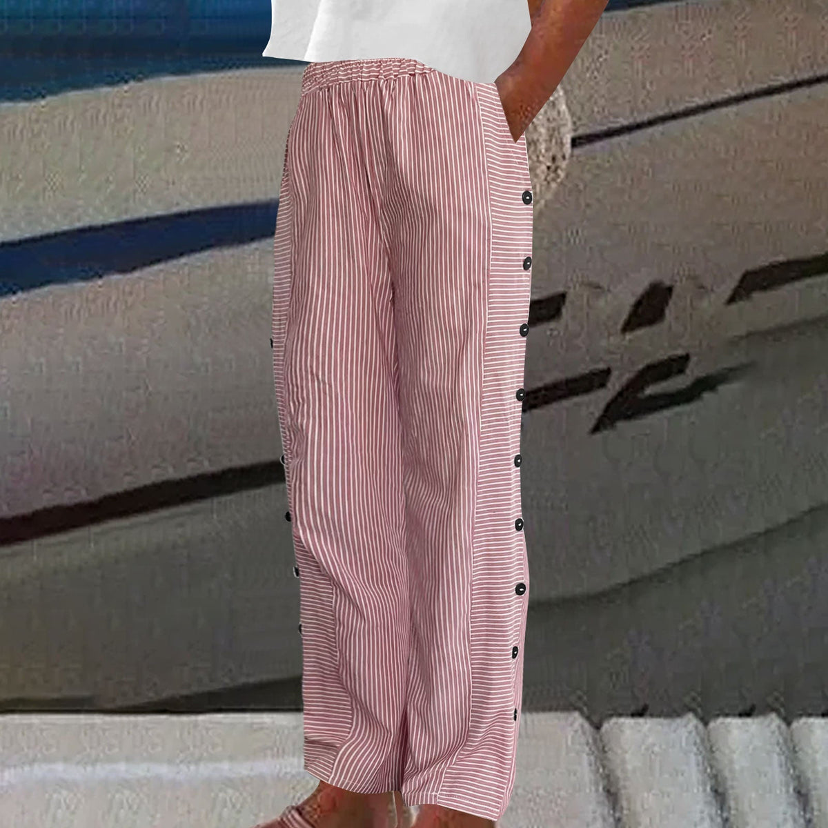 Lavisa - Striped Linen Cotton Casual Pants