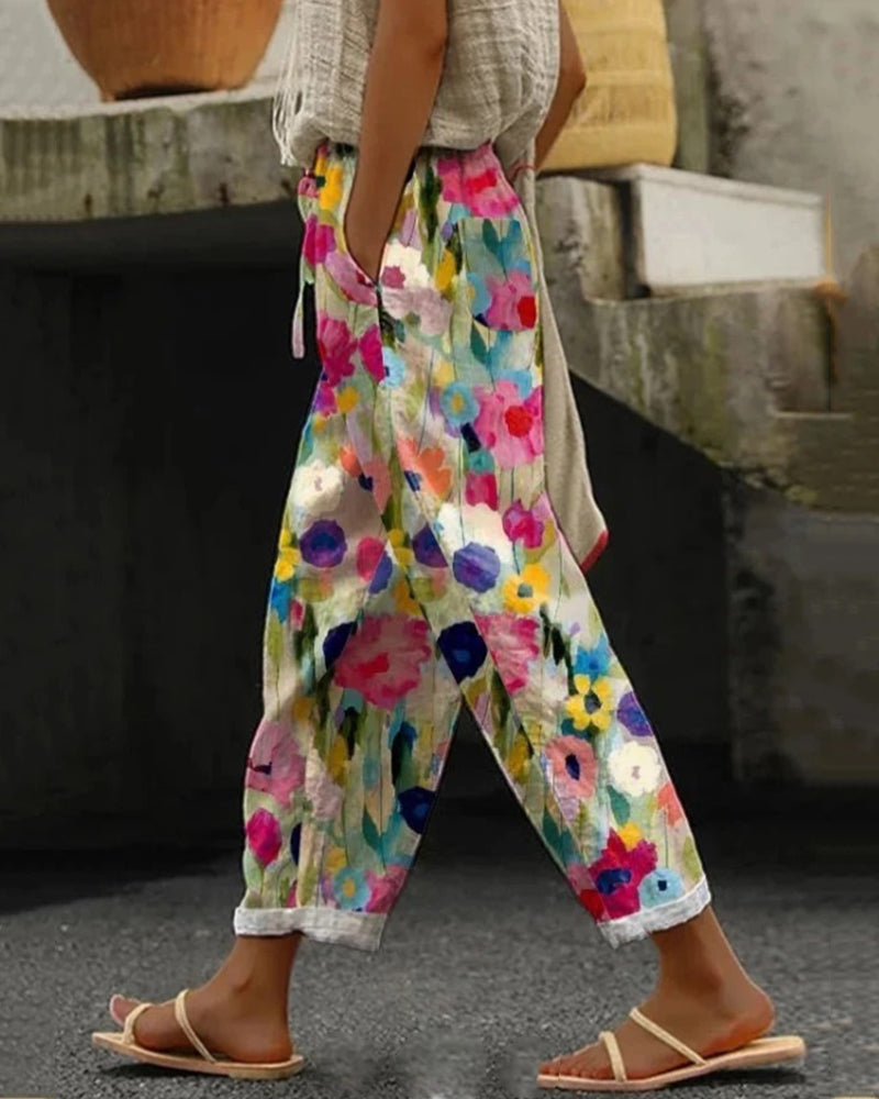 Lavisa - Womens Relaxed Floral Print Casual Trousers