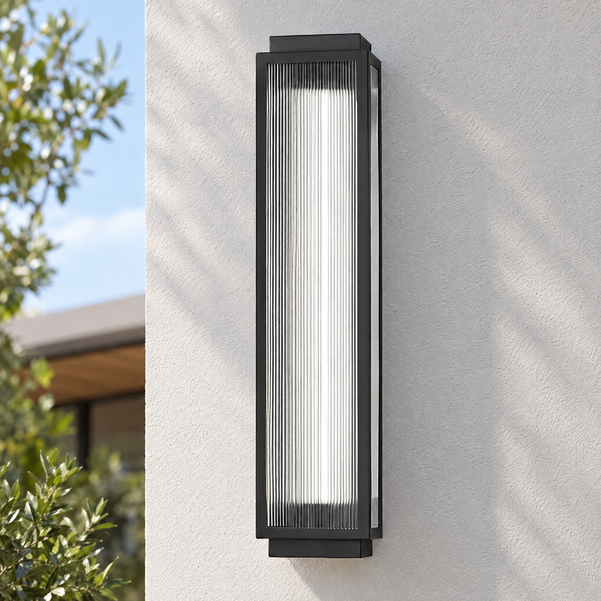 Lavisa - Reeded Glass Outdoor Wall Sconce Modern LED Light