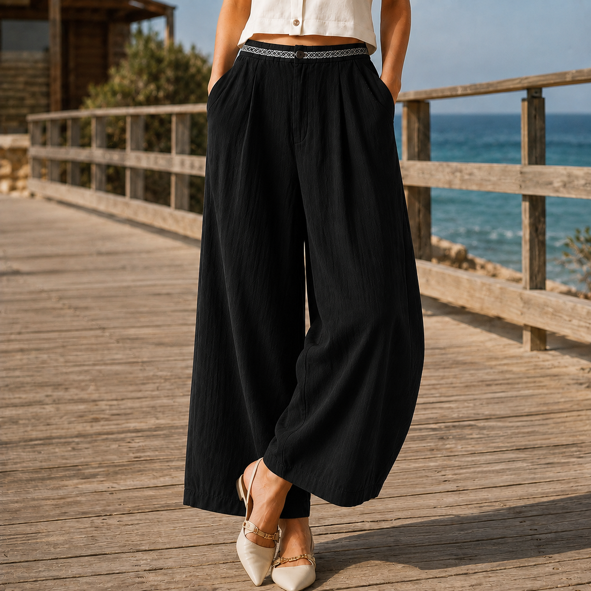 Lavisa - Ingrid Women's Ankle Length Wide Leg Linen Blend Pants