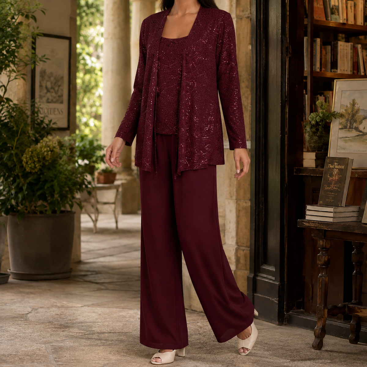 Lavisa - Vivienne Sequin Three-Piece Wide-Leg Pants Set