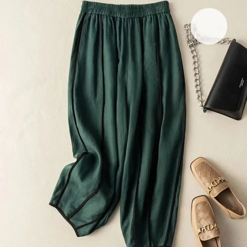 Lavisa - Green Stripe Linen Wide Leg Pants