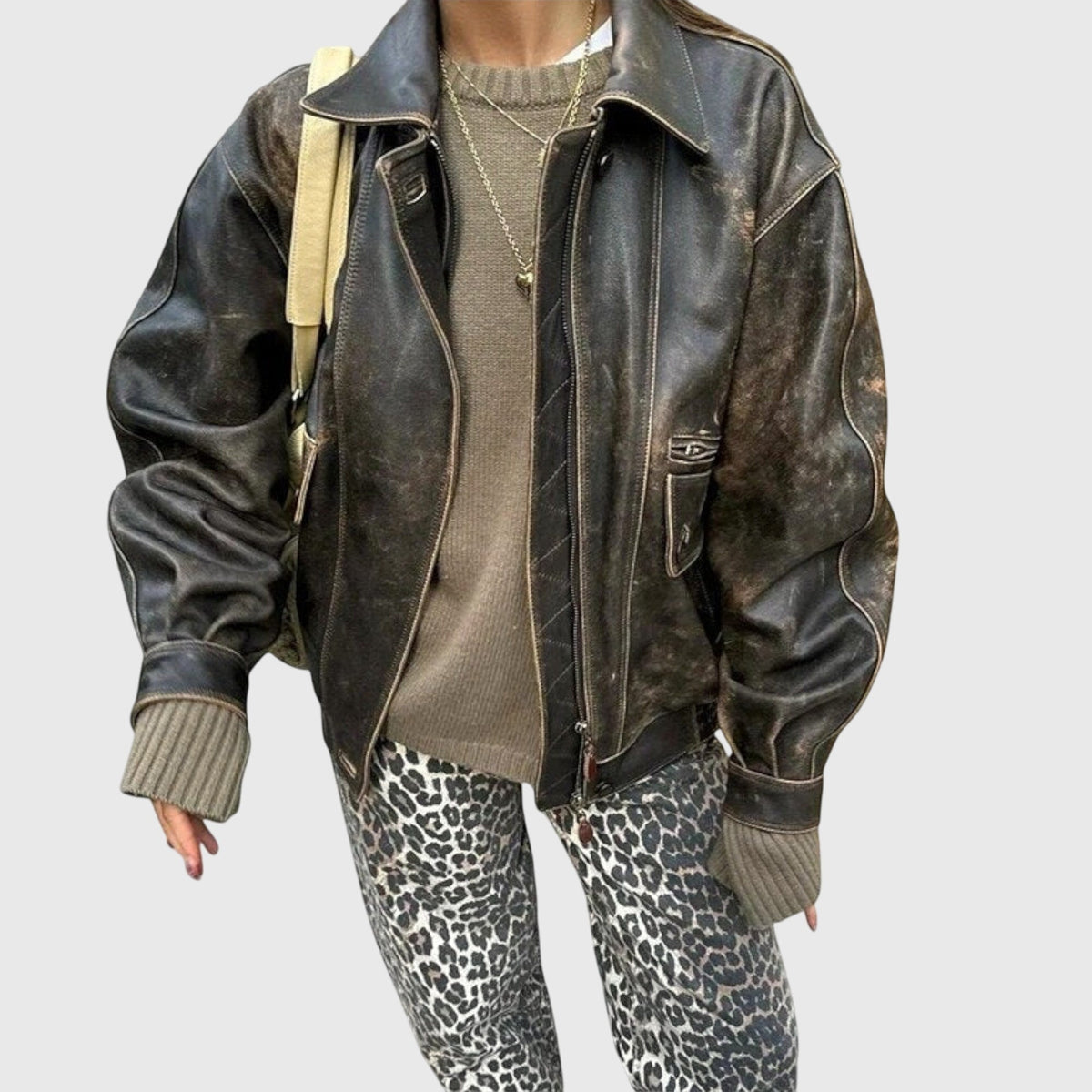 Lavisa - Vintage Leopard Print Jeans for Women - High-Waisted Denim