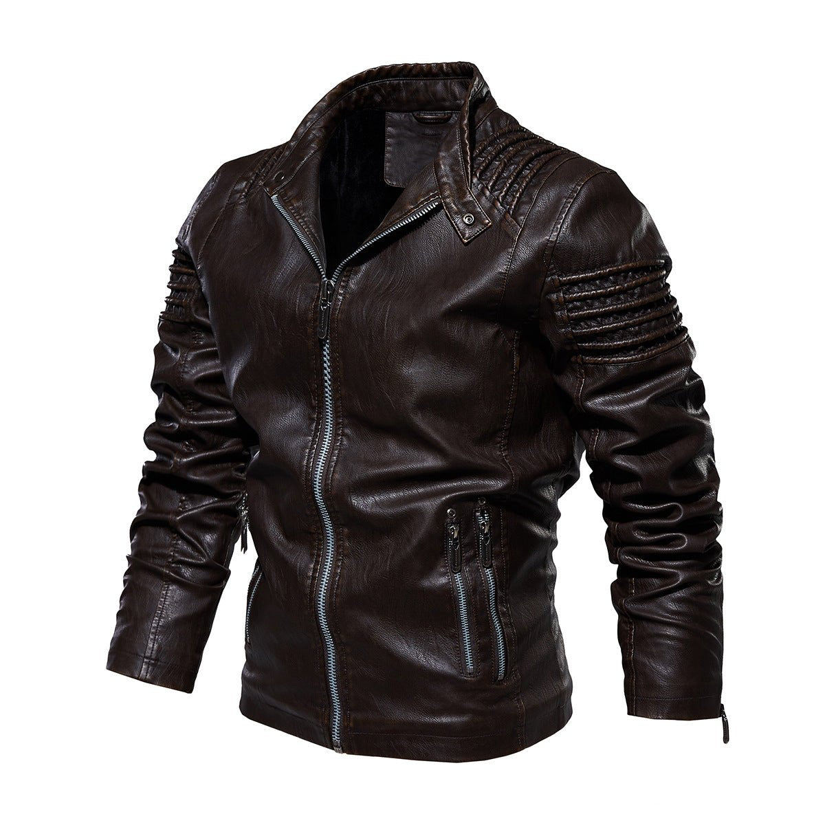 Men's Biker Faux Leather Jacket Structured Shoulder Zip-Up - Variant Style 8 | Lavisa