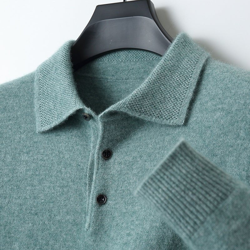Men's Knit Cotton Long Sleeve Three-Button Polo Jumper - Variant Style 7 | Lavisa