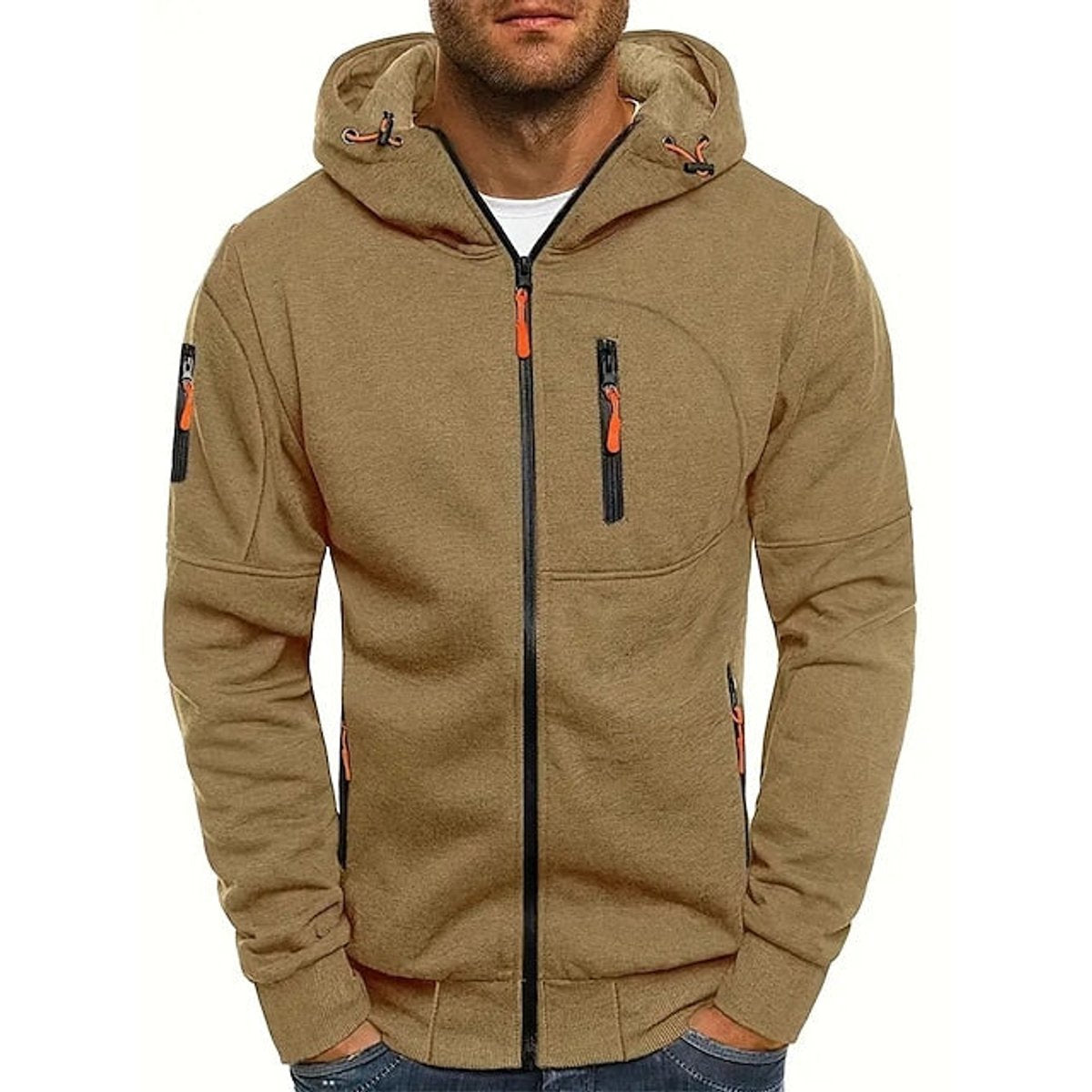 Lavisa - Mens Knit Sweater Zip-Up Hooded Fleece Pullover Multi-Pocket