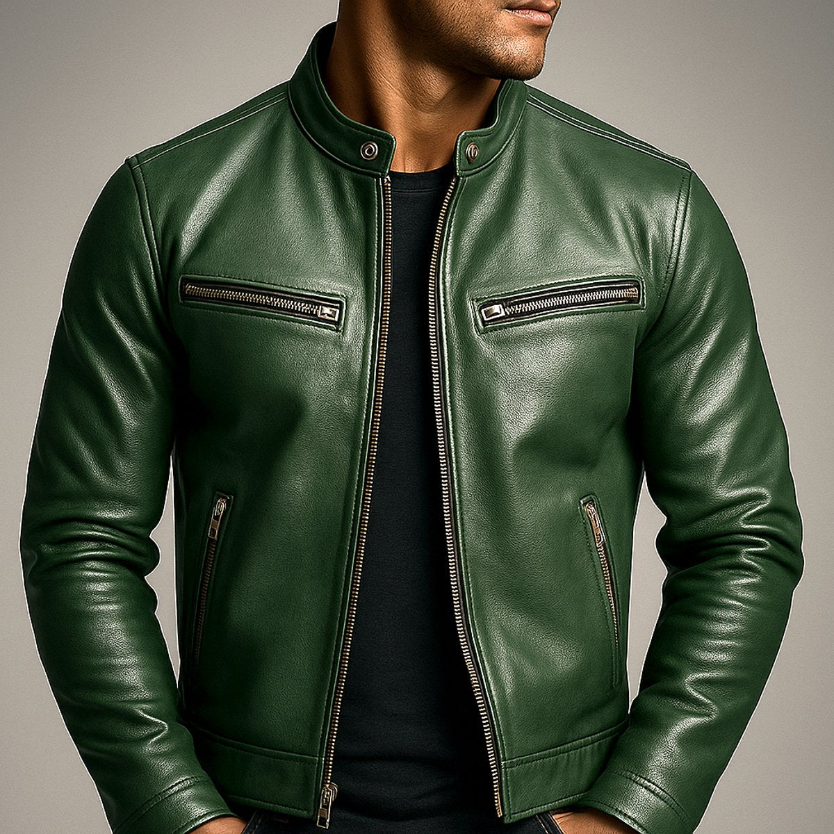 Mens Quilted Jacket Vintage Biker Style Full-Zip Leather Look - Variant Angle | Lavisa