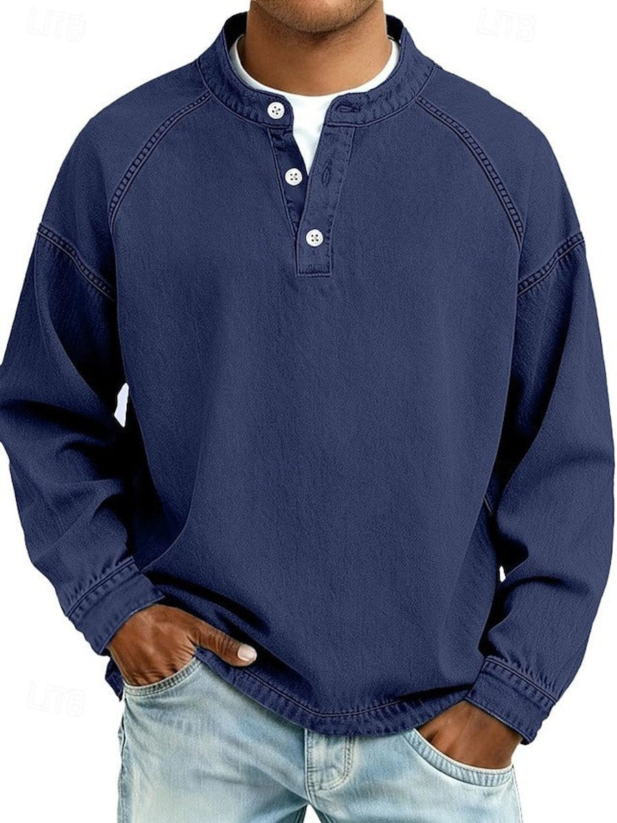 Men's Retro Washed Henley Long-Sleeve Knit Sweater Pullover - Variant Style 10 | Lavisa