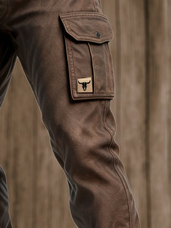 Men's Slim Tapered Cargo Trousers Bull Patch Side Pockets - Lifestyle & Model Angle | Lavisa
