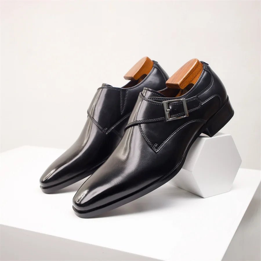 Men's Tan Leather-Look Single Monk Strap Dress Shoes - Variant Style 9 | Lavisa