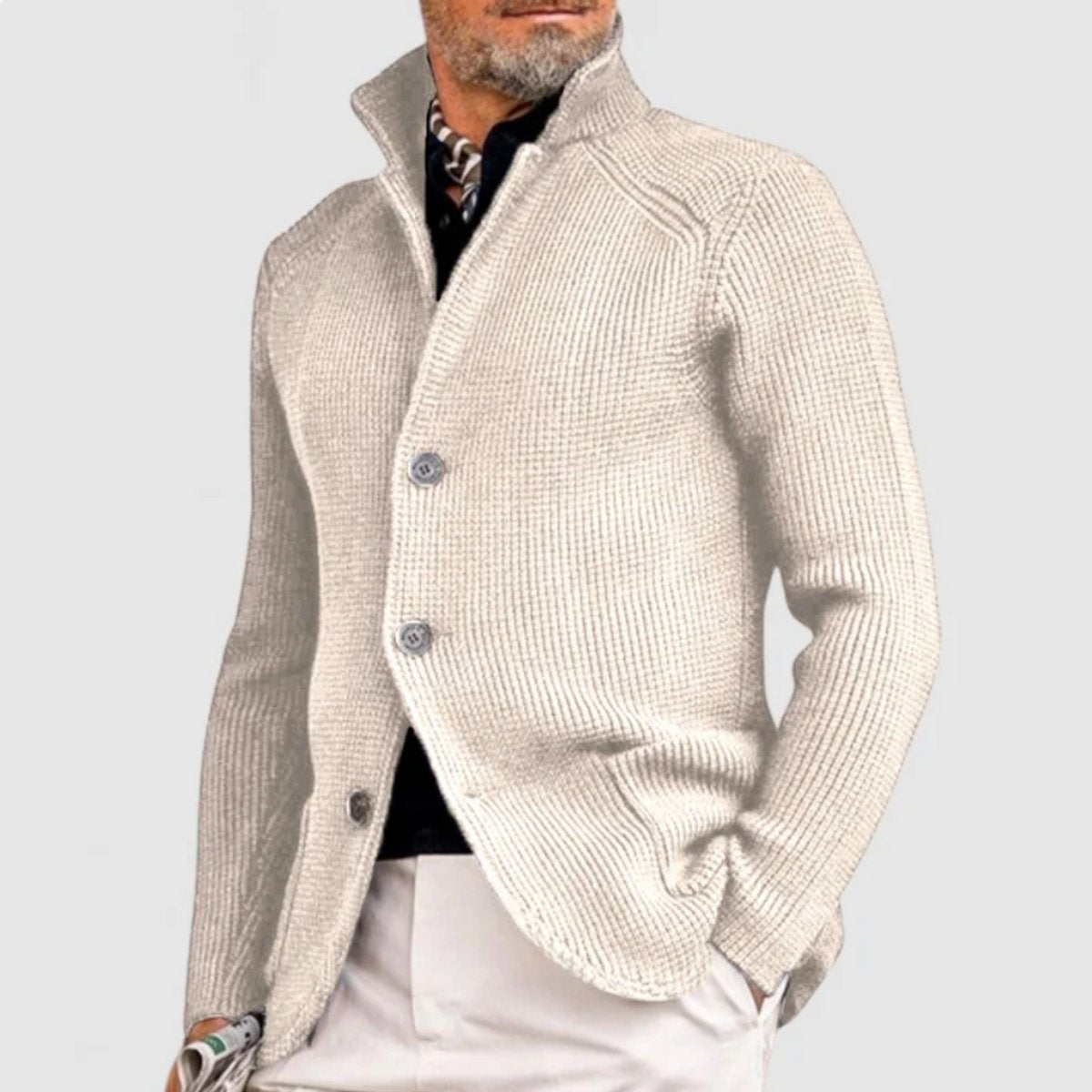 Men's Waffle-Knit Button-Up Cardigan Relaxed Fit Jumper - Variant Style 8 | Lavisa