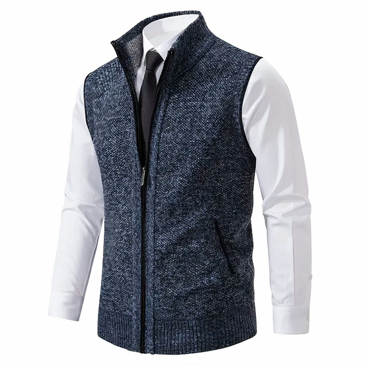 Men's Zip-Up Sleeveless Knit Cardigan Vest - Lifestyle & Model Angle | Lavisa