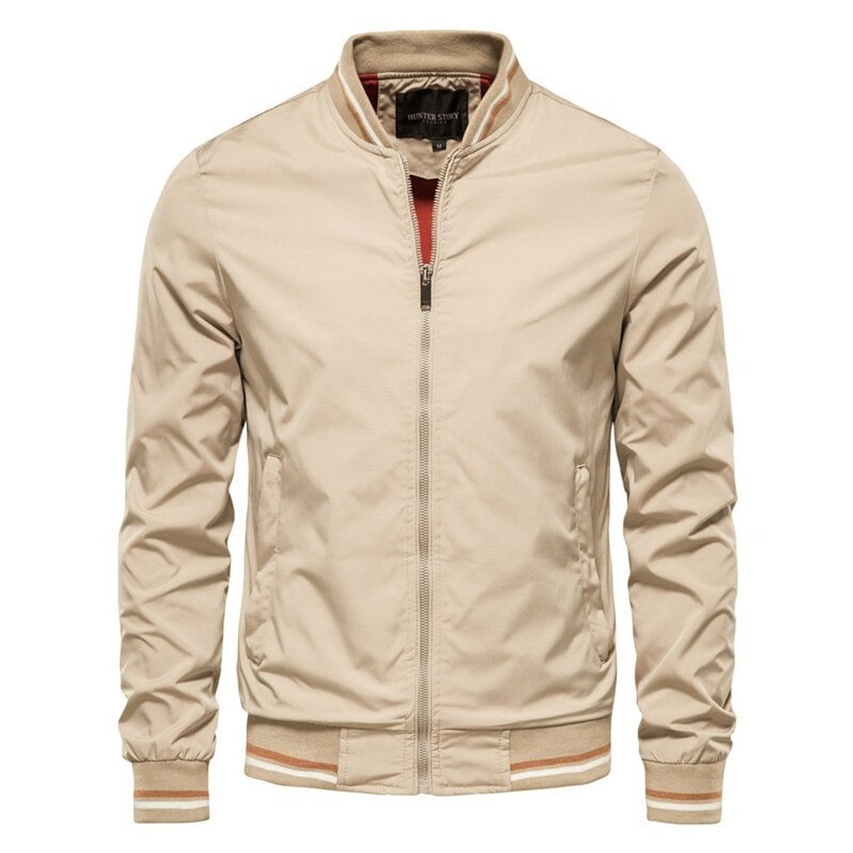 Ryder Mens Bomber Jacket Zip-Up Ribbed-Trim Lightweight Outerwear - Close-Up Texture & Detail | Lavisa