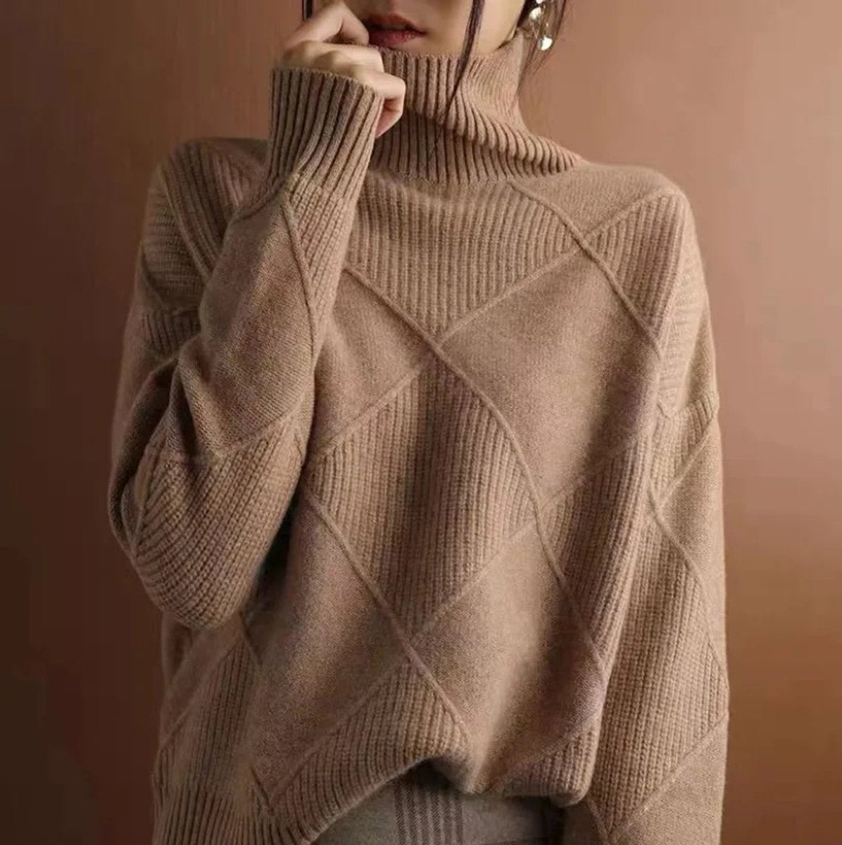 Women's Argyle Knit Turtleneck Sweater - Variant Style 14 | Lavisa