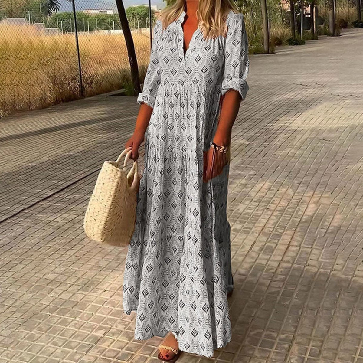 Boho Floral Tiered Maxi Dress - Close-Up Fabric Texture | Lavisa