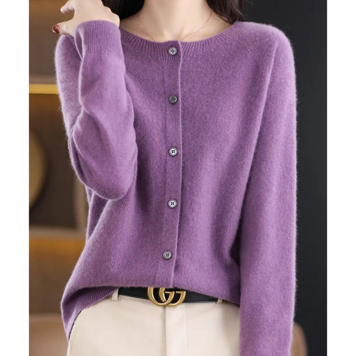 Women's Button-Up V-Neck Cashmere Knit Cardigan - Variant Style 15 | Lavisa