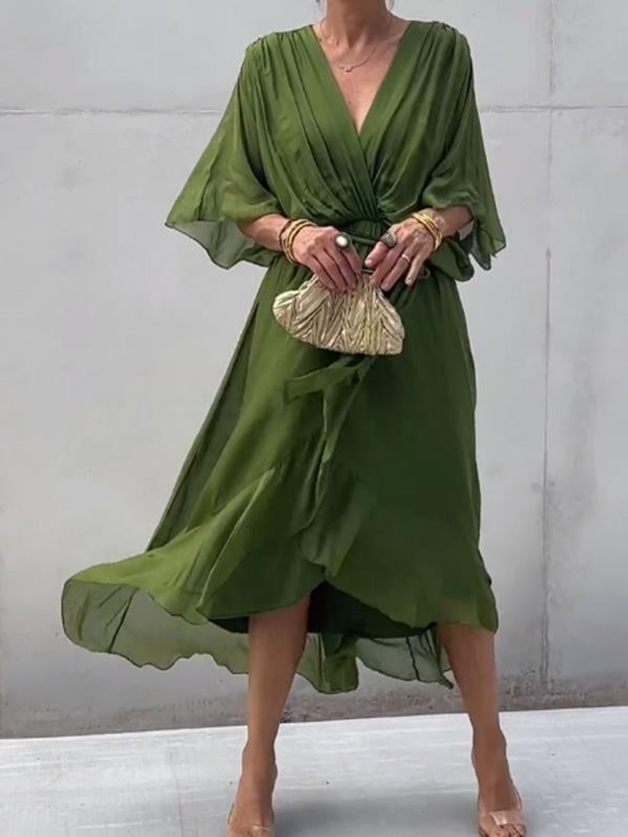 Women's V-Neck Belted Midi Cocktail Dress - Variant Style 11 | Lavisa