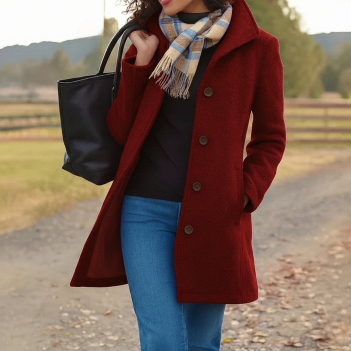 Women's Classic Mid-Length Stand Collar Coat - Variant Angle | Lavisa