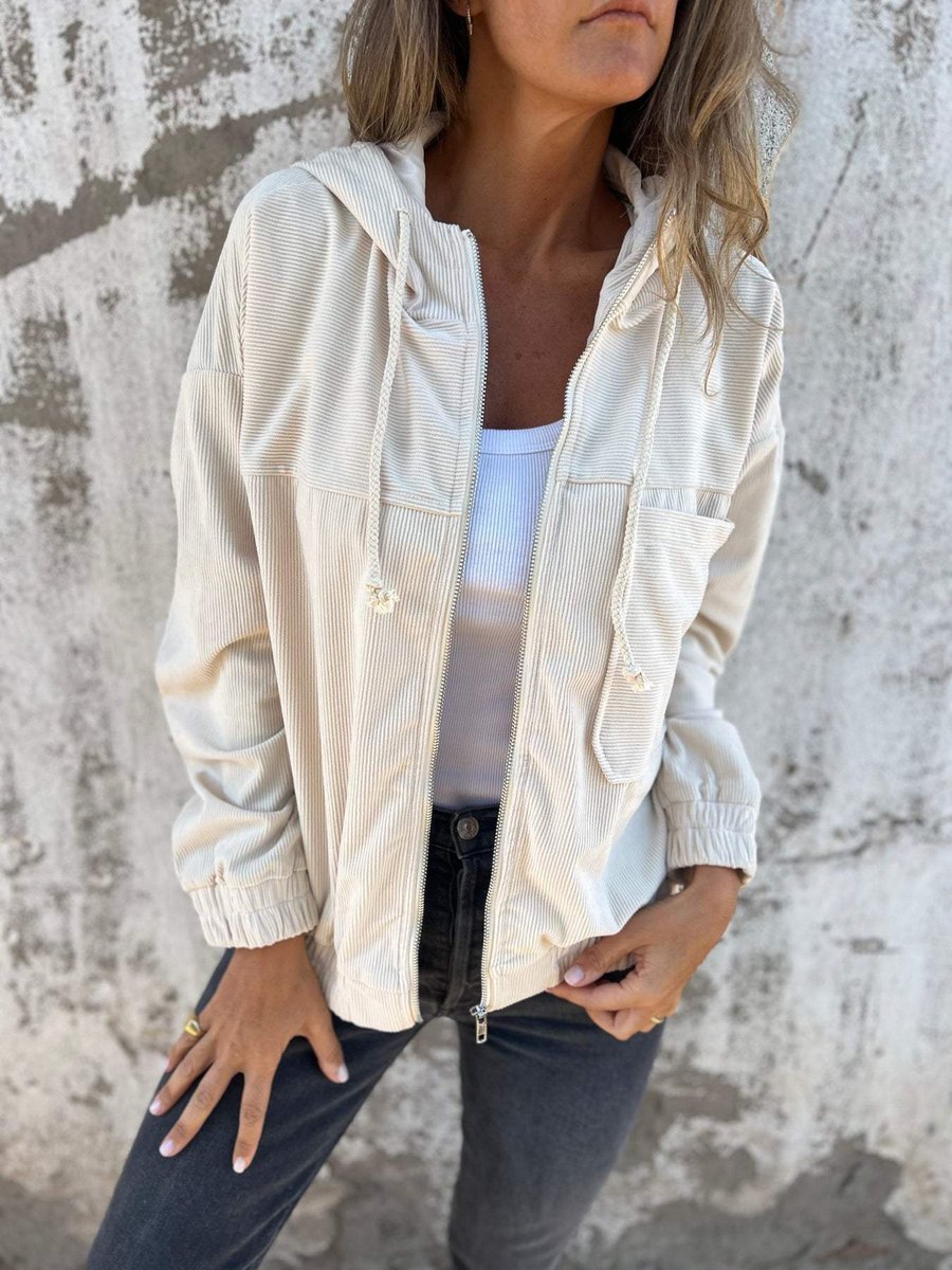 Womens Oversized Corduroy Hooded Jacket - Sole & Material View | Lavisa