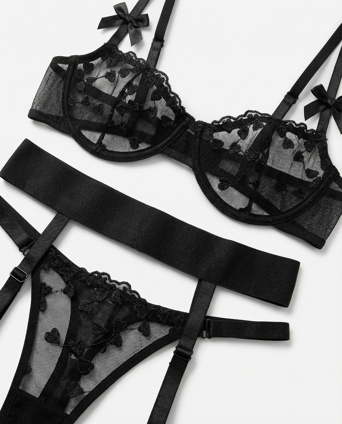 Women's Embroidered Mesh Four-Piece Lingerie Set - Variant Style 20 | Lavisa