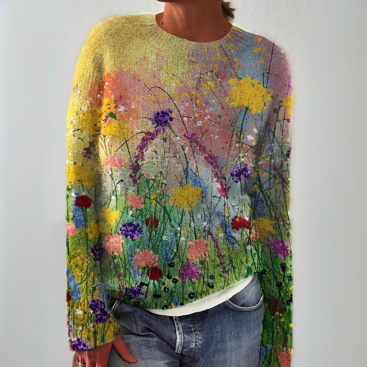 Women's Floral Art Print Long Sleeve Knit Sweater | Lavisa