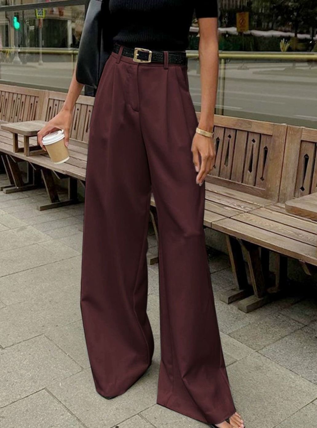 Lavisa - Womens High Waisted Wide Leg Tailored Trousers
