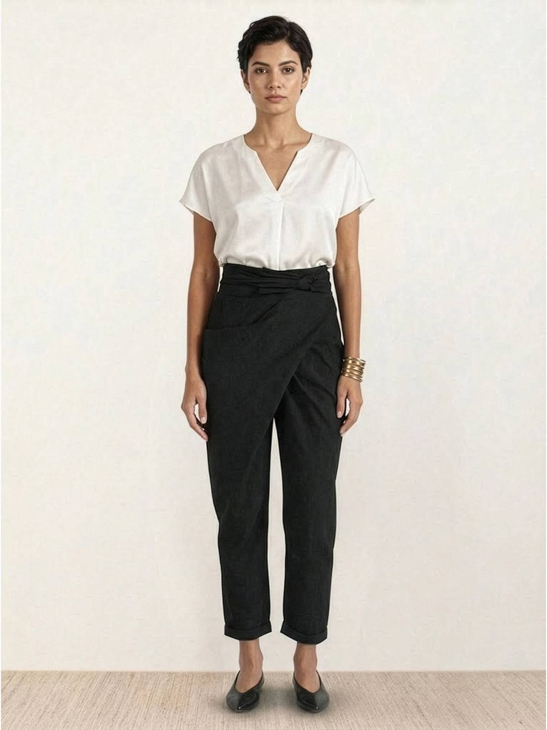 Women's High-Waist Wrap-Front Cropped Tapered Trousers - Variant Style 25 | Lavisa