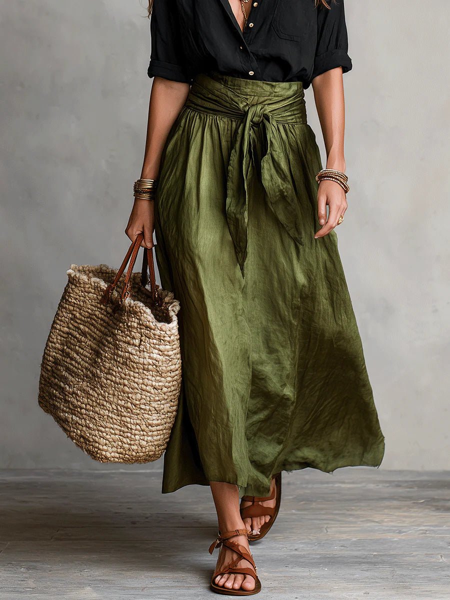 Women's High-Waisted Button-Up Two-Piece Maxi Set - Sole & Material View | Lavisa