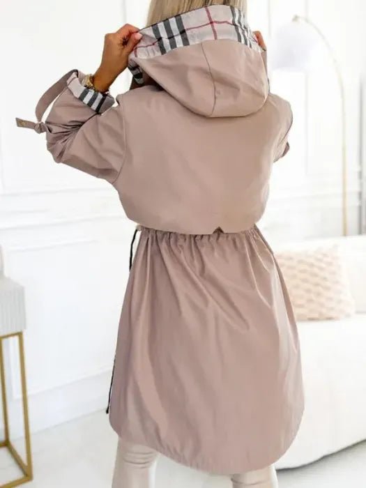 Women's Hooded Waterproof Windproof Zip Trench Coat - Close-Up Texture & Detail | Lavisa