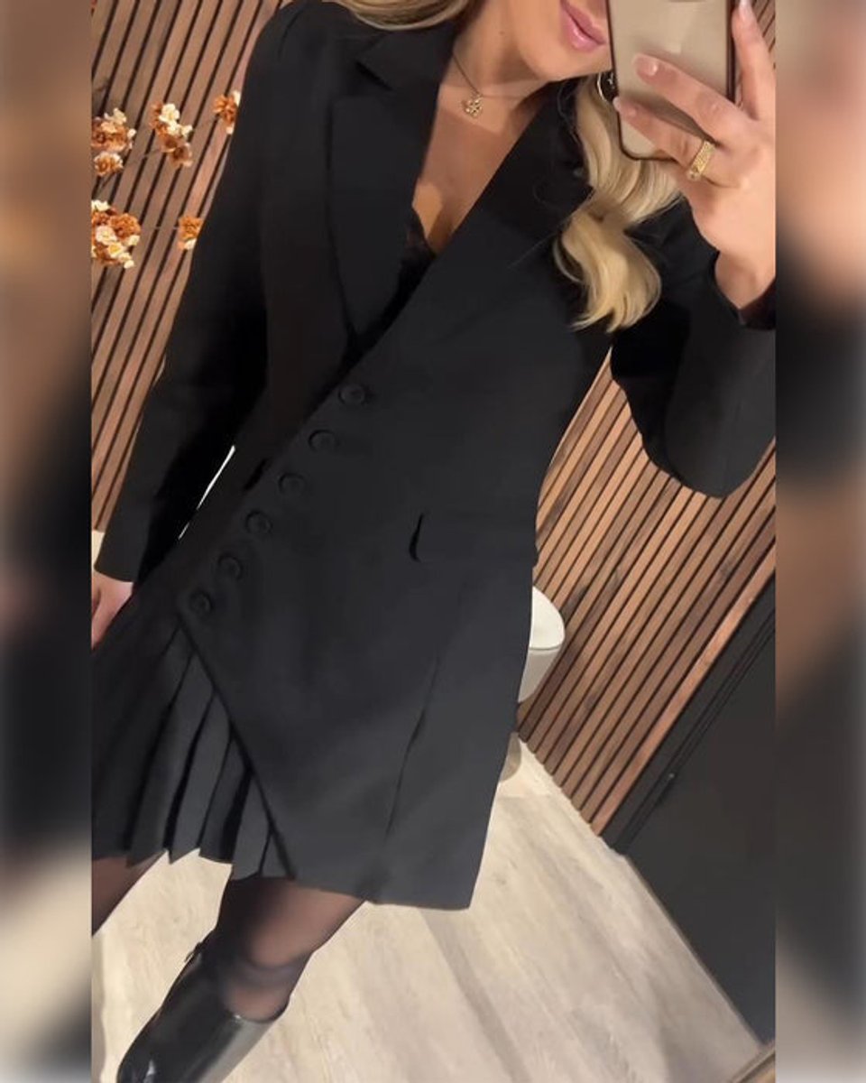 Women's Long-Sleeve Pleated Blazer Formal Dress - Sole & Material View | Lavisa