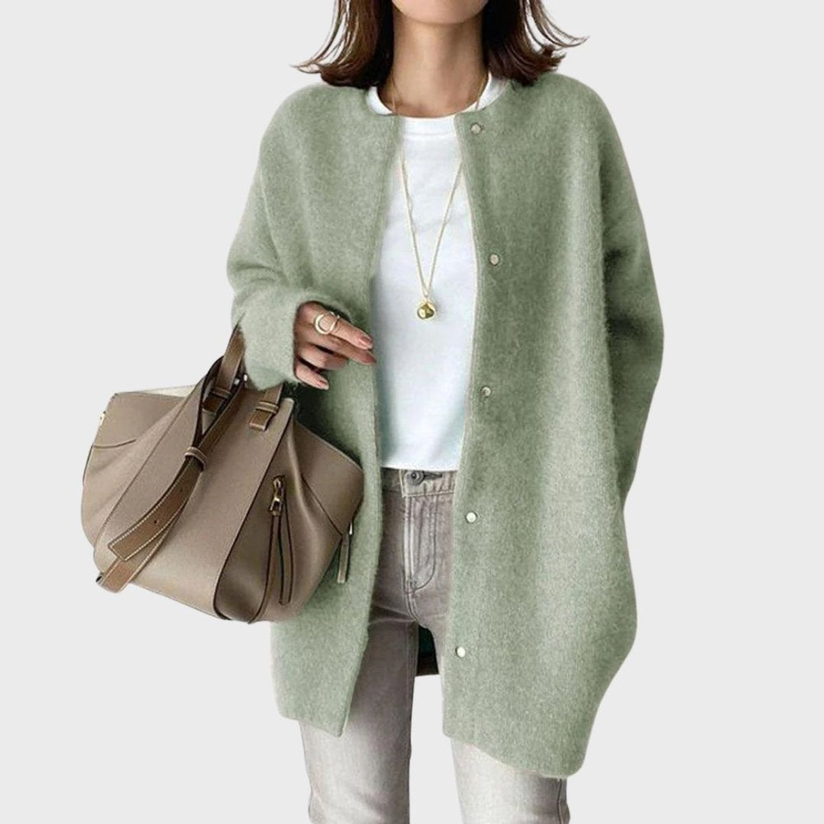 Women's Oversized Snap-Button Knit Cardigan - Variant Angle | Lavisa