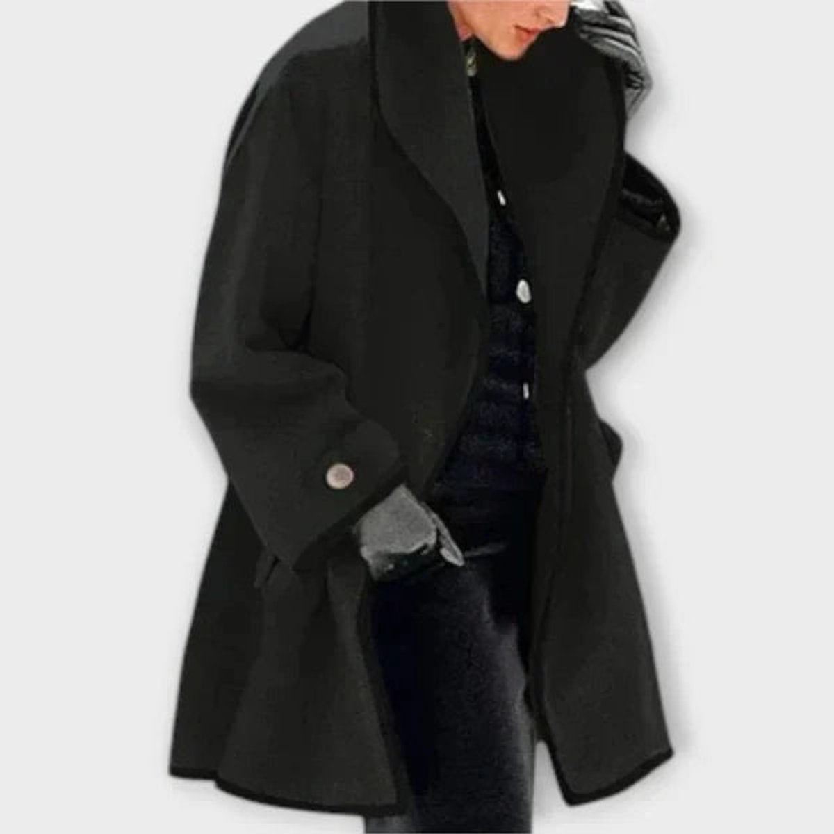 Women's Oversized Wool-Blend Swing Coat Black Contrast Trim - Variant Style 8 | Lavisa